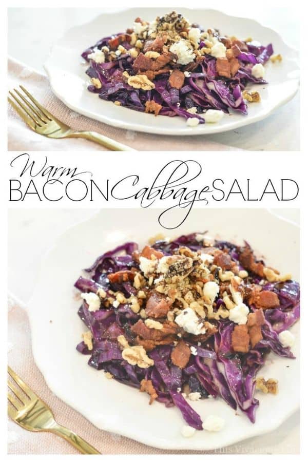 Red cabbage salad with bacon is easy to make in only 15 minutes and is so hearty and delicious!