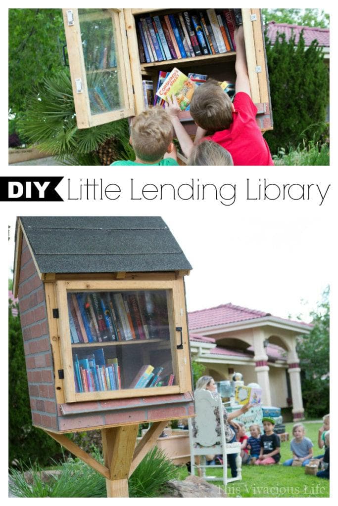 This DIY little library is so cute and totally promotes childhood literacy in neighborhoods. Get measurements and more on how to build your own little lending library. || This Vivacious Life #lendinglibrary #literary #reading #summerfun