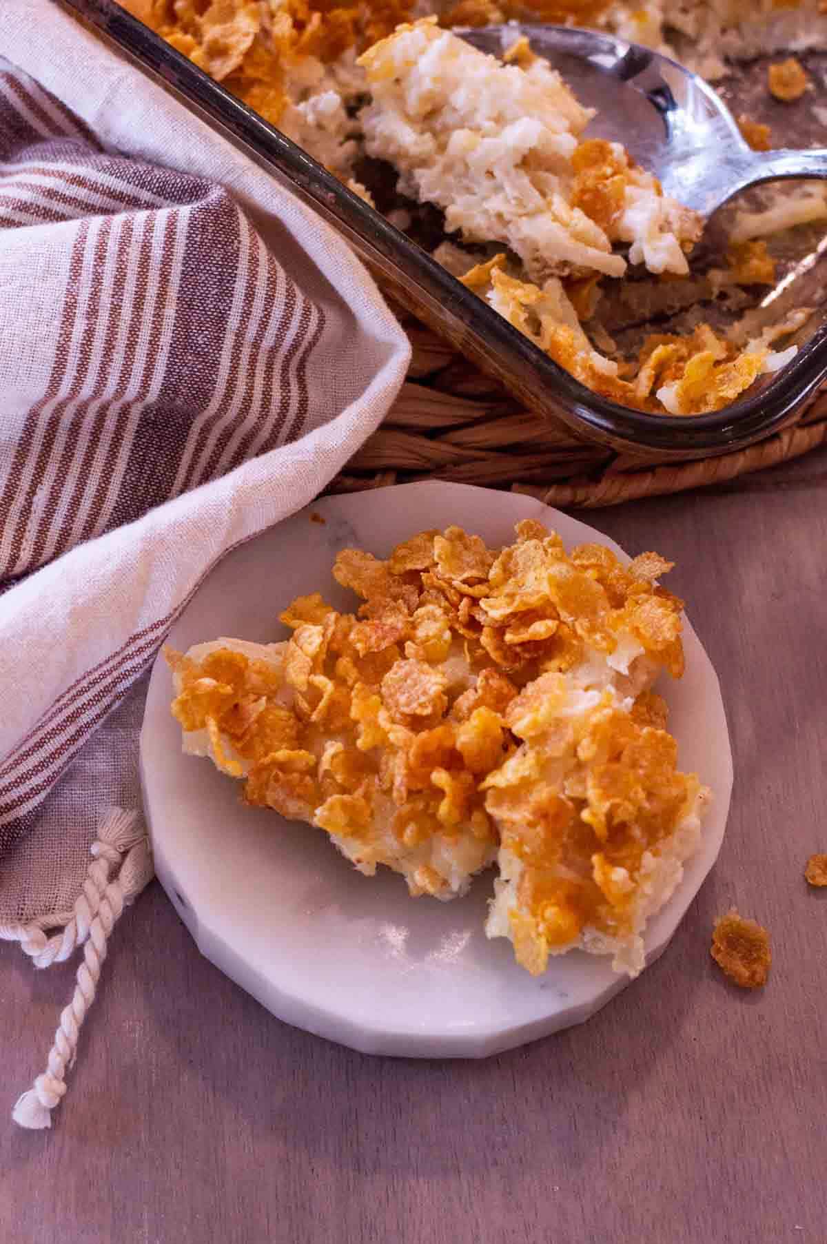 Gluten Free Funeral Potatoes on a plate