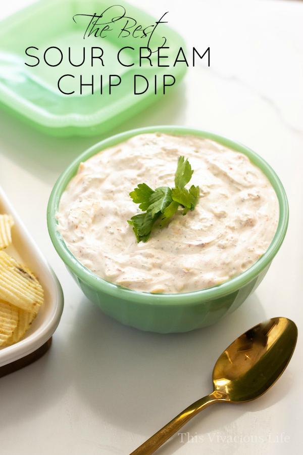 This sour cream chip dip is a classic snack that everyone will love. | gluten-free dip | sour cream dip recipes | chips and dip | gluten-free appetizers || This Vivacious Life #recipe #glutenfree #dips #chipsanddip #diprecipe #appetizer #thisvivaciouslife