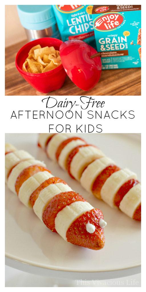 Dairy-Free Snacks for Kids! All of these ideas for dairy-free snacks for kids are fun and not too tough. You are going to love how easy they are! || This Vivacious Life #snacks #afterschool #dairyfree #healthysnacks #kidssnacks #thisvivaciouslife