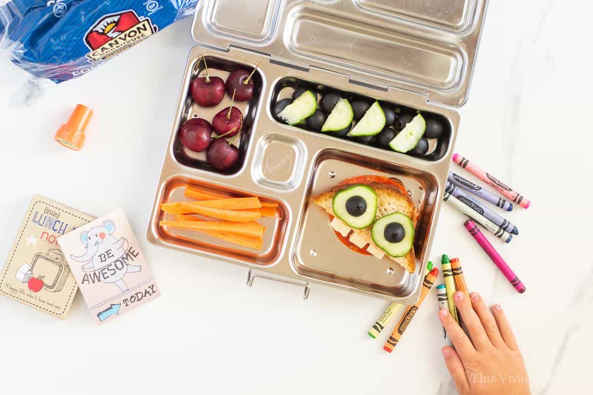 This pizza grilled cheese monster is going to be any kids favorite lunchbox sandwich! They are going to love the whimsy and fun of opening this up in the lunchroom to a funny face. We love using Canyon Bakehouse bread because it is so tasty that nobody would ever know it is gluten-free. AD