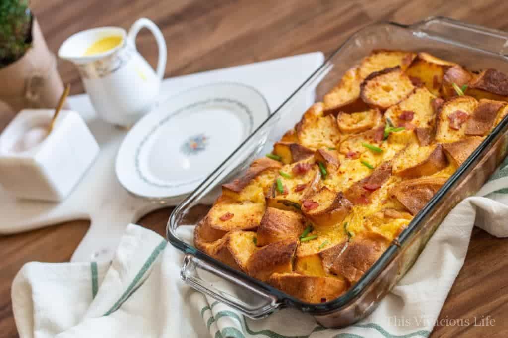 Gluten-free eggs benedict casserole with smoky hollandaise sauce! This overnight breakfast casserole is so fluffy and delicious as well as rich in flavor. Everyone will love it whether gluten-free or not.