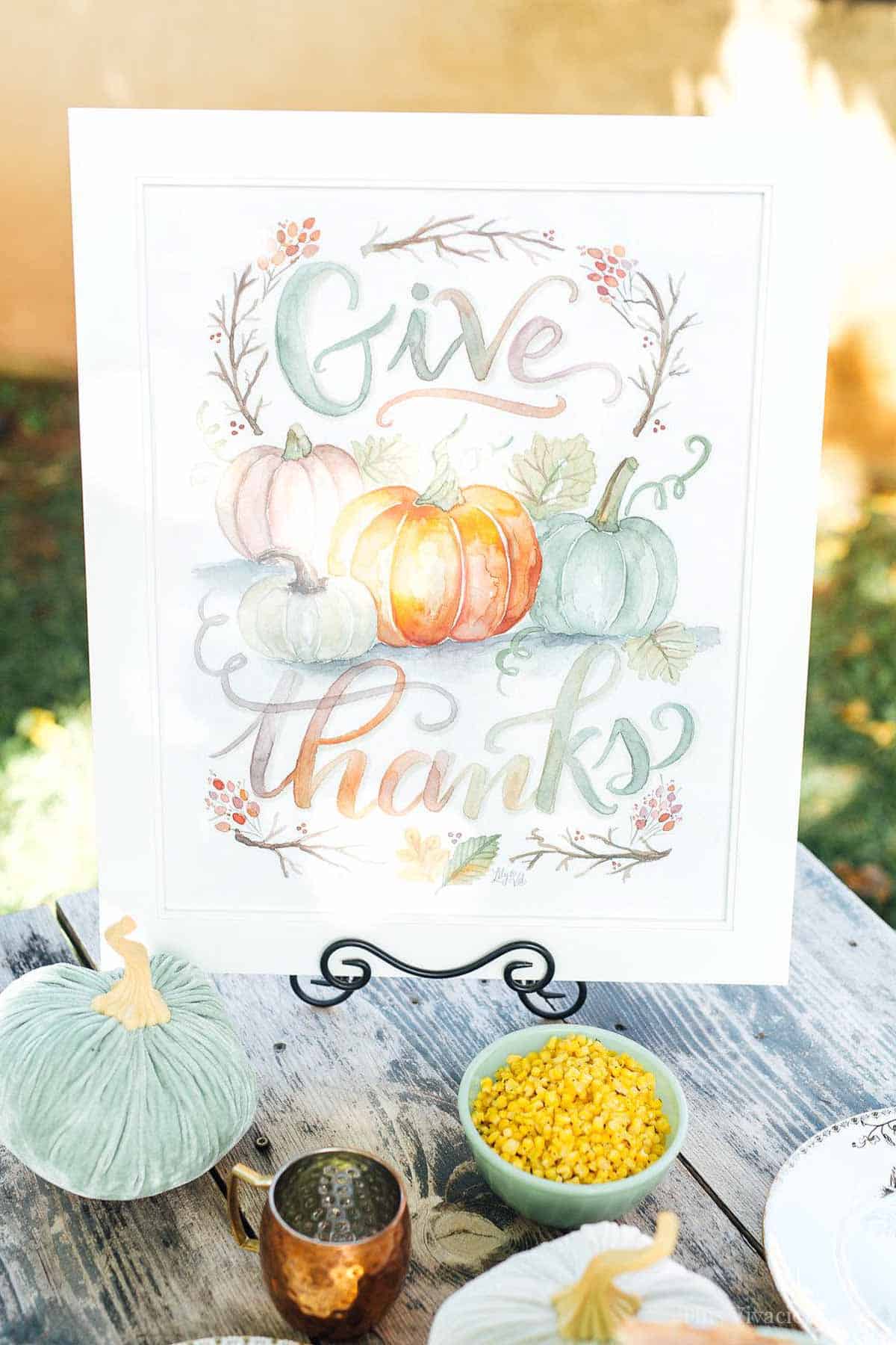 Thanksgiving sign on a table