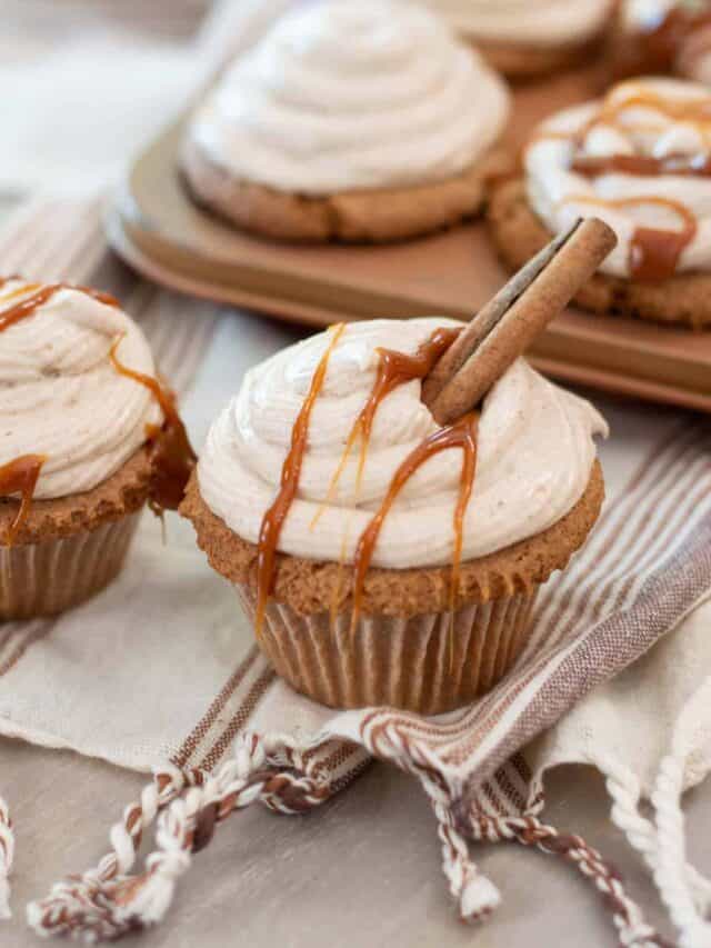 Easy Apple Cider Cupcakes with a cinnamon stick