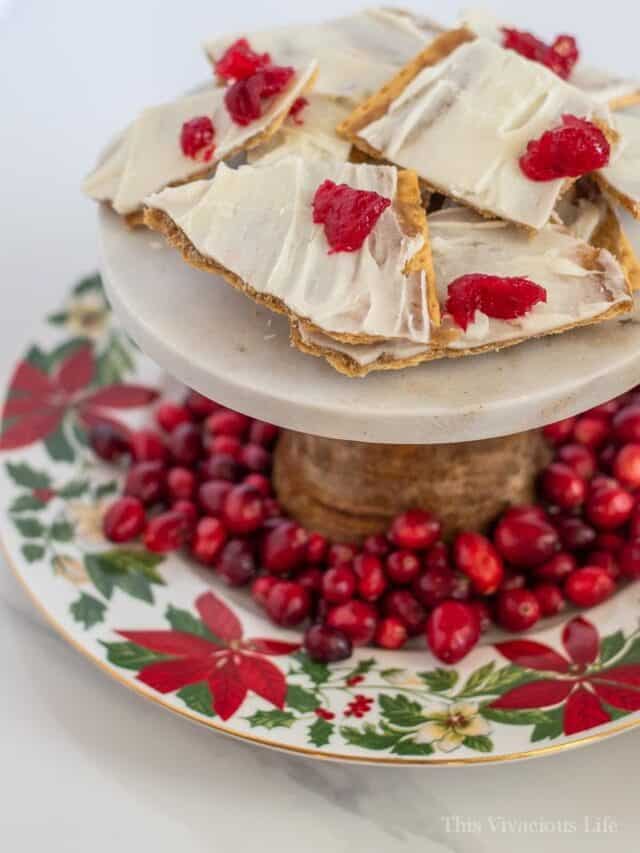 White chocolate Christmas crack on a marble tray