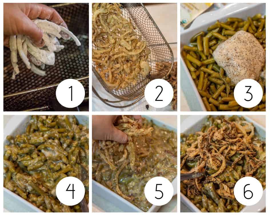 Step by step instructions for making gluten-free green bean casserole