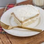 This eggnog cheesecake cream delight is so delicious and full of traditional holiday flavors. It will help bring back nostalgic times of Christmas at grandmas. Plus, it's gluten-free! || This Vivacious Life #glutenfree #eggnog #holidaydesserts #cakerecipes #thisvivaciouslife