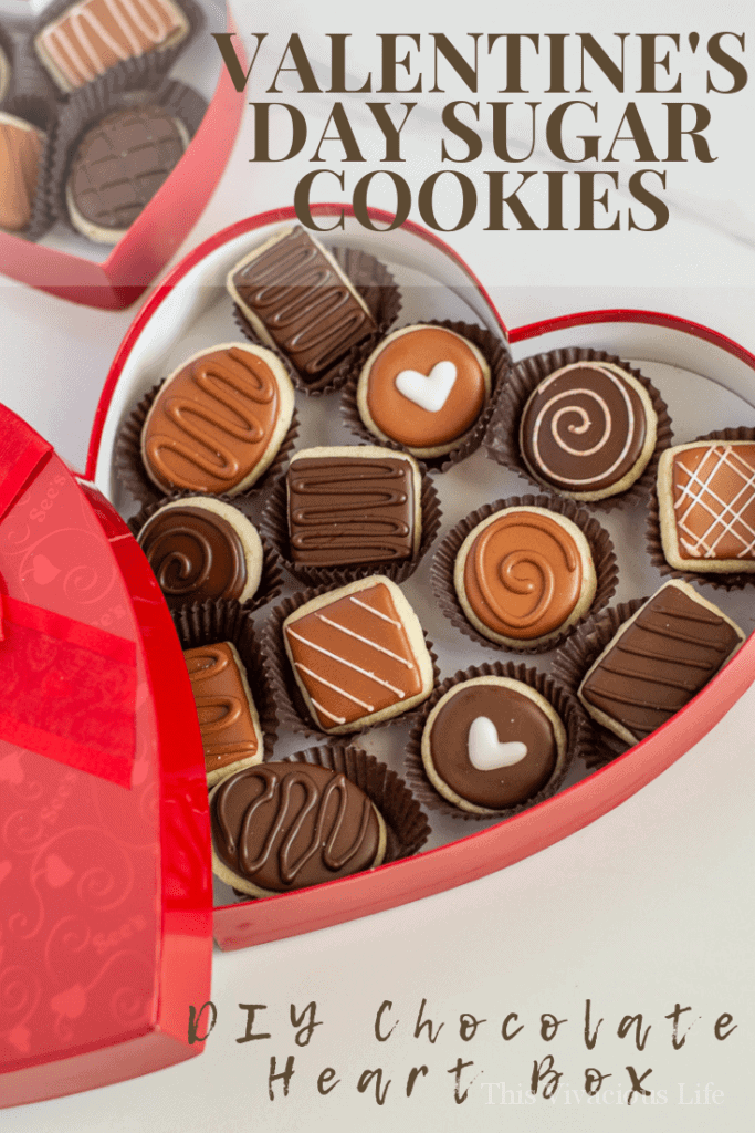 Valentine's Day sugar cookies in a DIY chocolate heart box are a fun gift to give a loved on. Can you only need THREE things to make this cute box?!