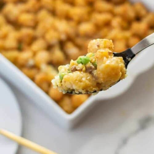 Easy Tater Tot Casserole on a spoon