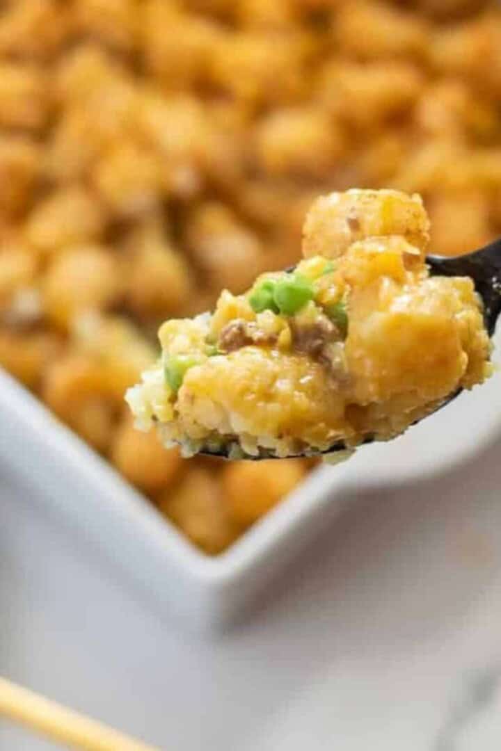 Easy Tater Tot Casserole on a spoon