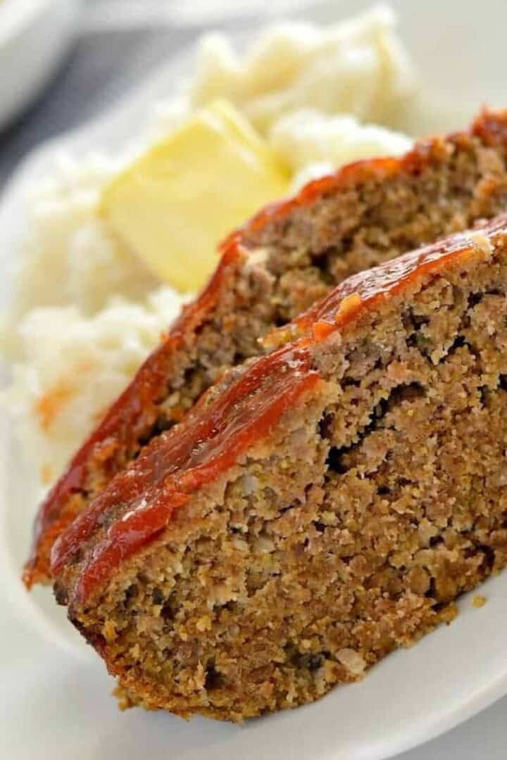 Best Gluten-Free Meatloaf on a white plate