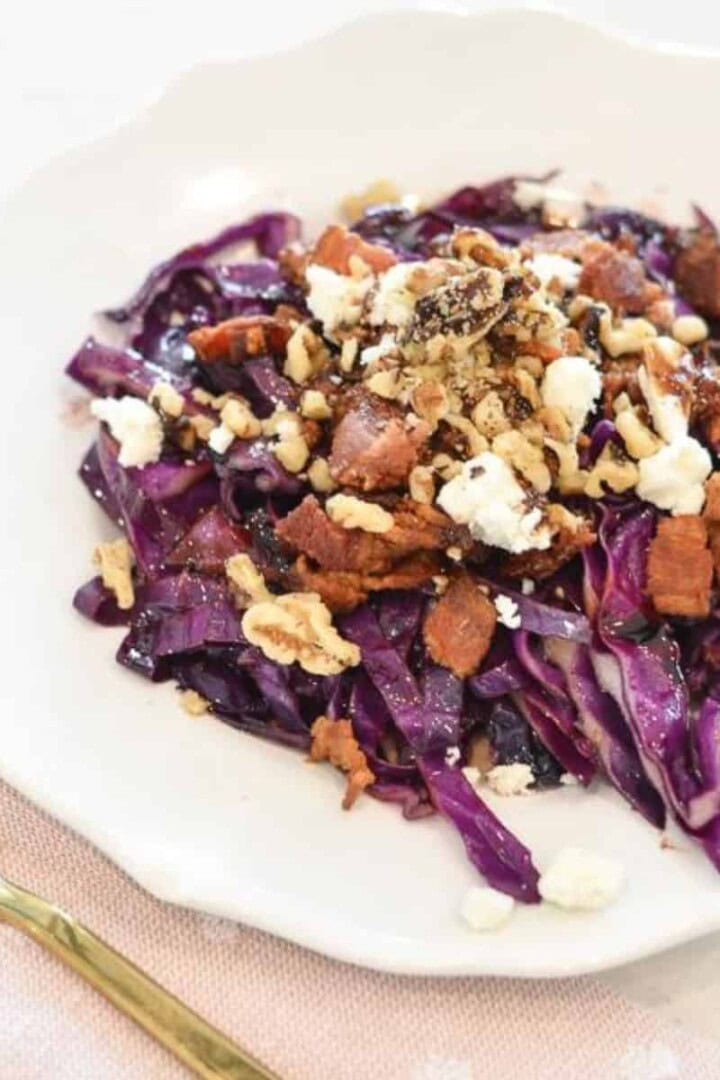 Red Cabbage Salad with Bacon on a plate