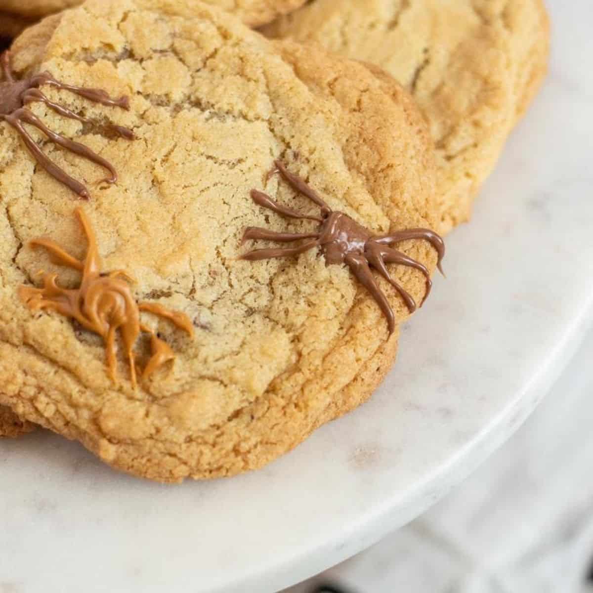 Easy Spider Cookies on a marble platter