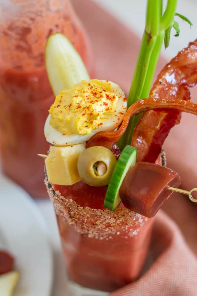 Non-alcoholic Bloody Mary in a glass with garnish