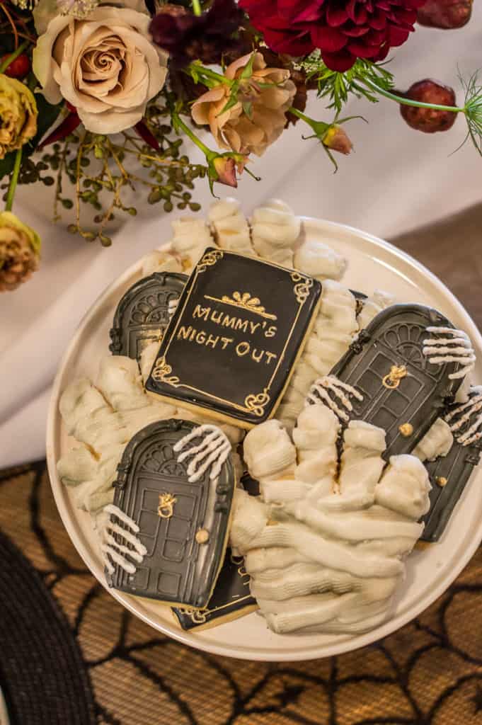 Halloween cookies on a white plate