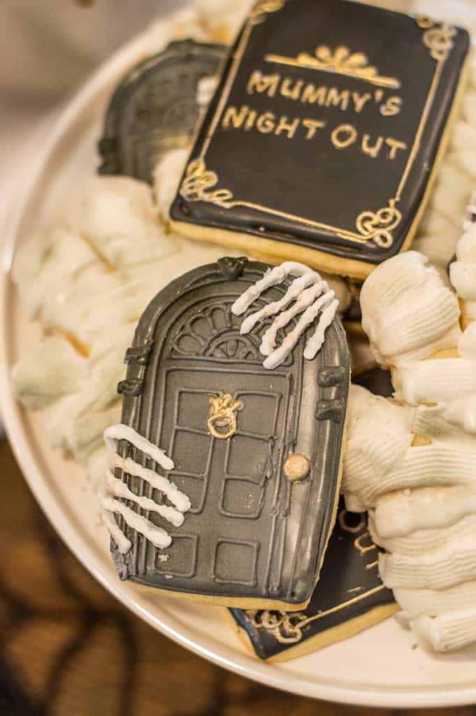 Halloween cookies on a white plate