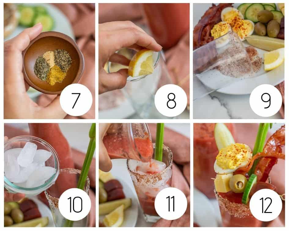 step by step instructions for making a non-alcoholic Bloody Mary mocktail