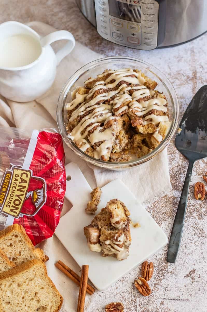 Cinnamon roll French toast casserole with bread and milk