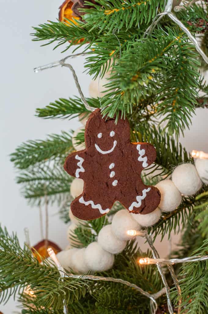 DIY gingerbread ornaments on a tree