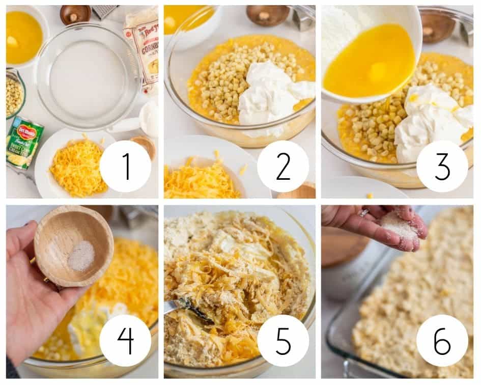 Step by step photos for how to make gluten-free cornbread casserole