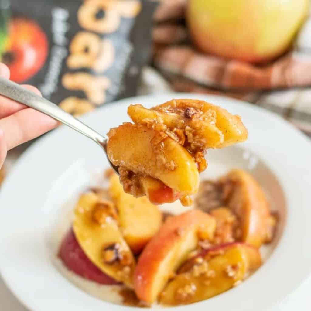 Instant Pot Apple Crisp (Naturally Gluten-Free) on a spoon