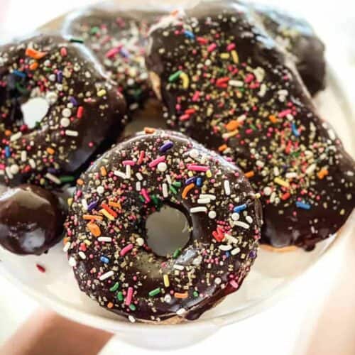 Gluten Free Donuts with chocolate frosting and sprinkles