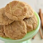 Chewy Gluten Free Snickerdoodles on a cake stand