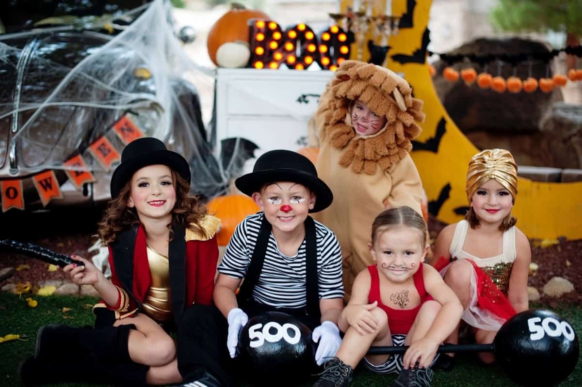 Kids in circus themed costumes