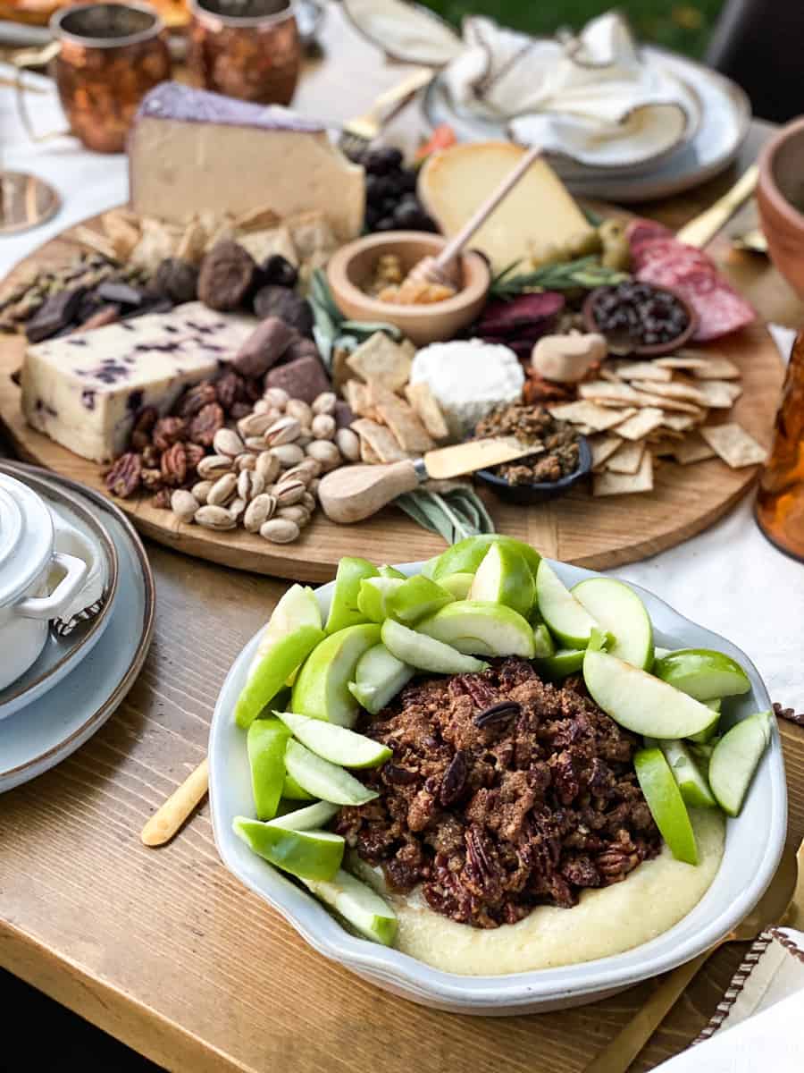 Charcuterie board and baked brie with green apples