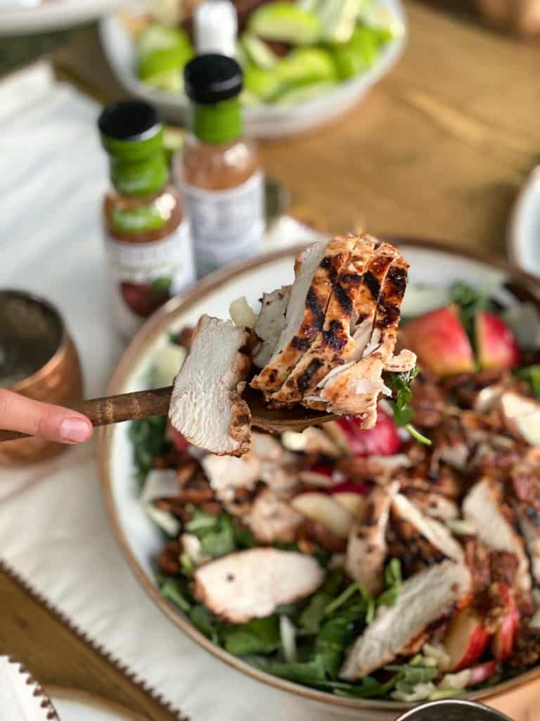 Grilled chicken on a fall harvest salad