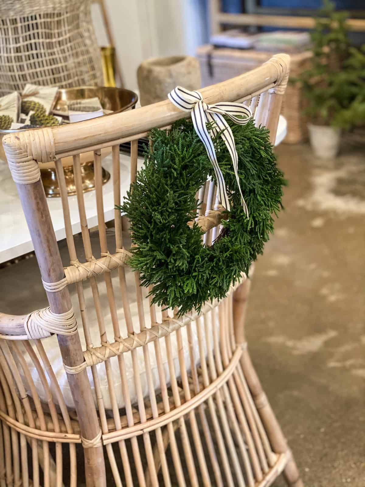 Green wreaths on chairs