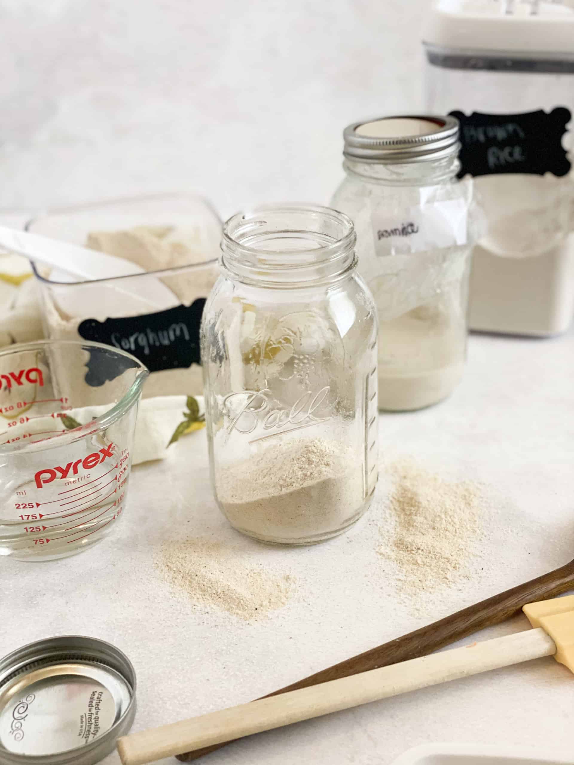 Gluten-free sourdough starters in jars