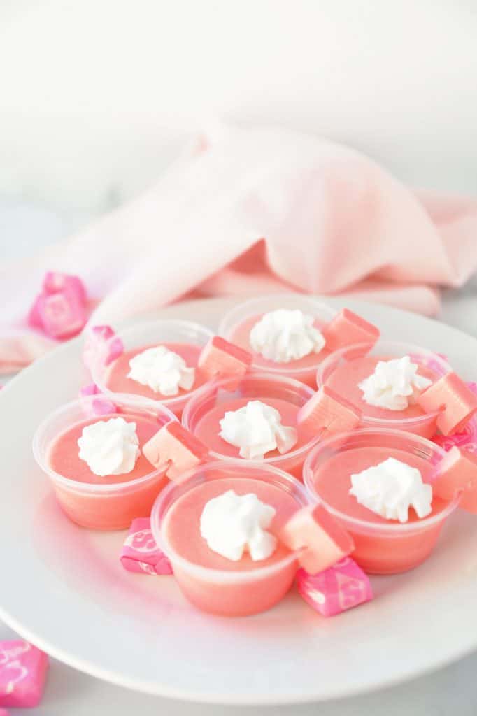 Pink Starburst jello shots virgin in a cup