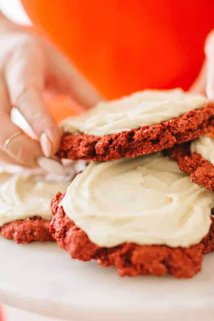 Easy Red Velvet Cake Mix Cookies on a plate