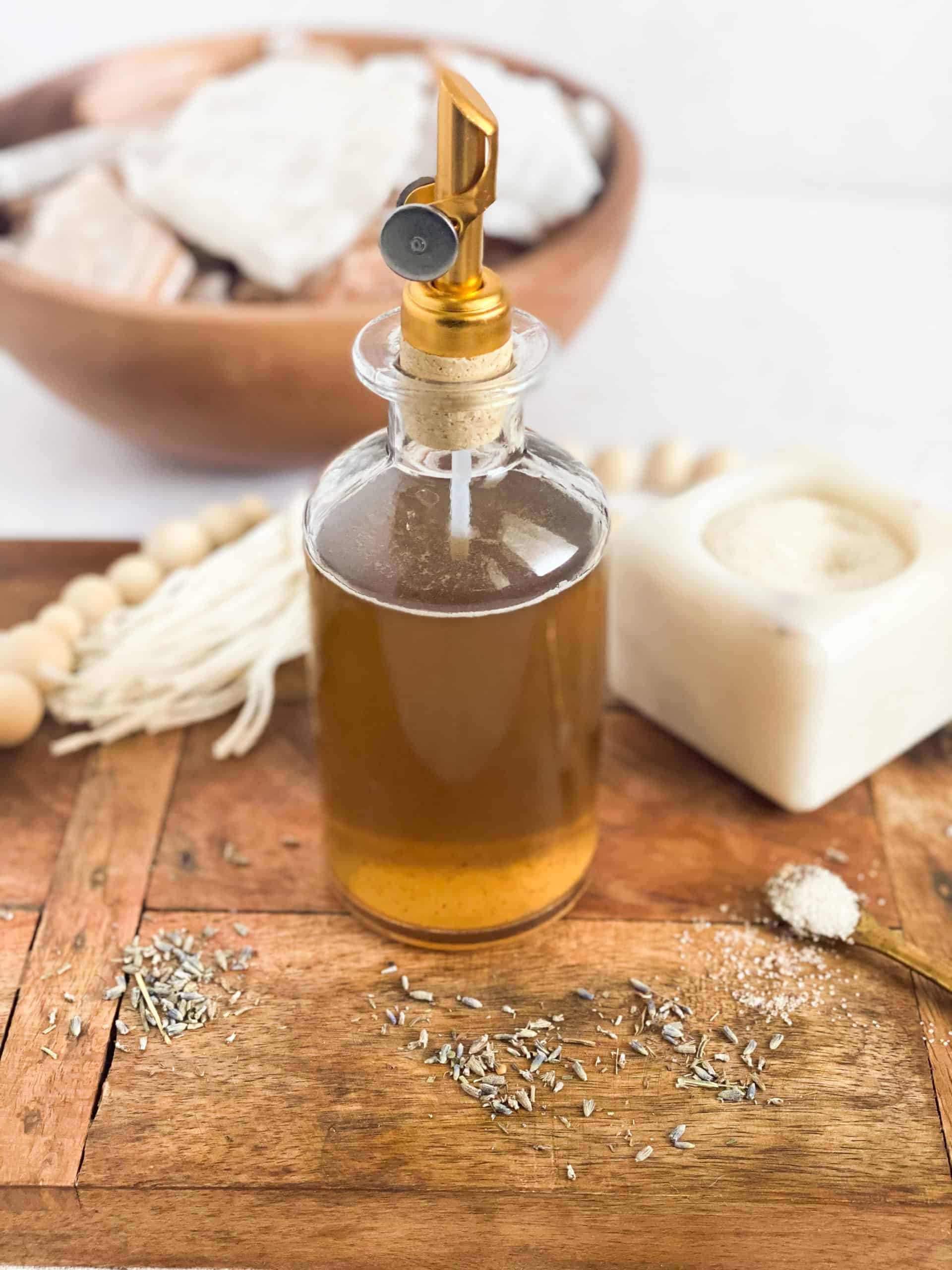 Lavender Simple Syrup in a glass jar