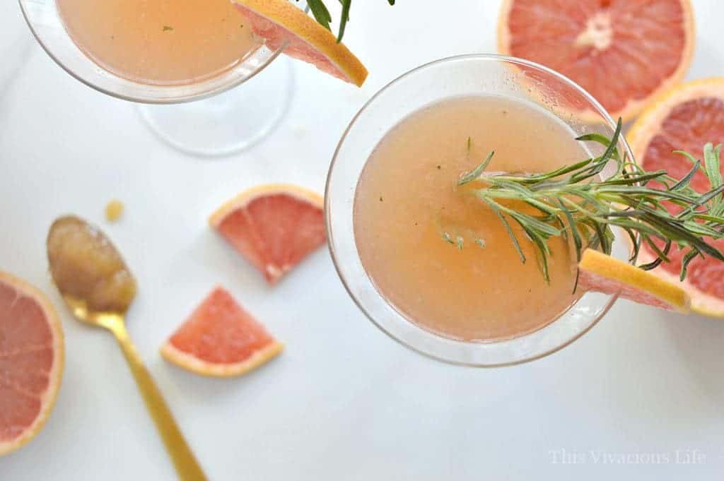 Grapefruit mocktail overhead shot with rosemary