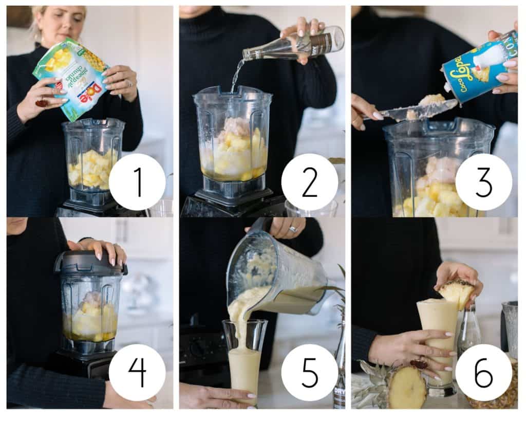 Step by step for pina colada mocktail