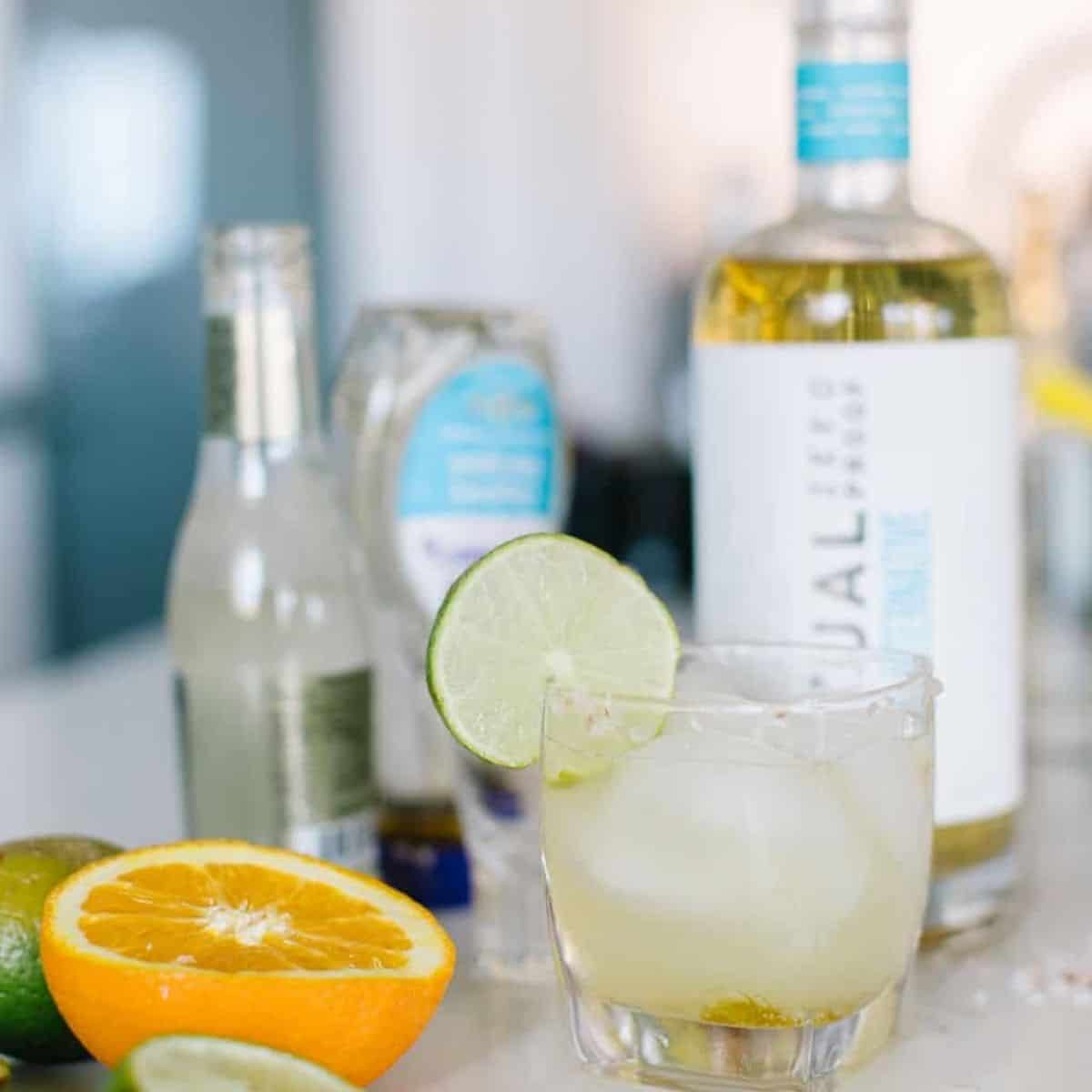 Virgin Margarita on the Rocks Recipe in a glass with lime