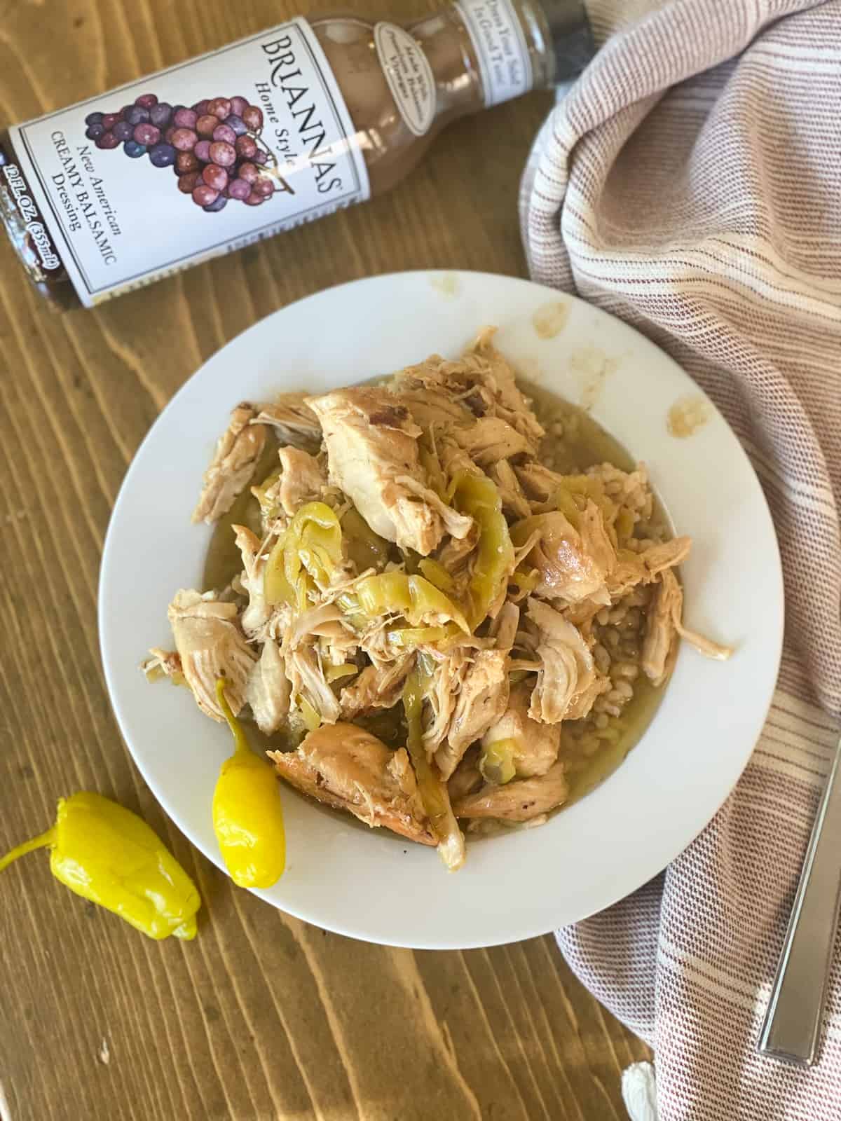 Mississippi Chicken Instant Pot overhead look of food in a bowl