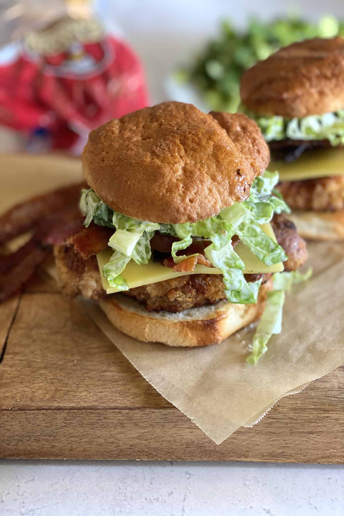 Chick-Fil-A gluten-free chicken sandwich recipe on a wood board