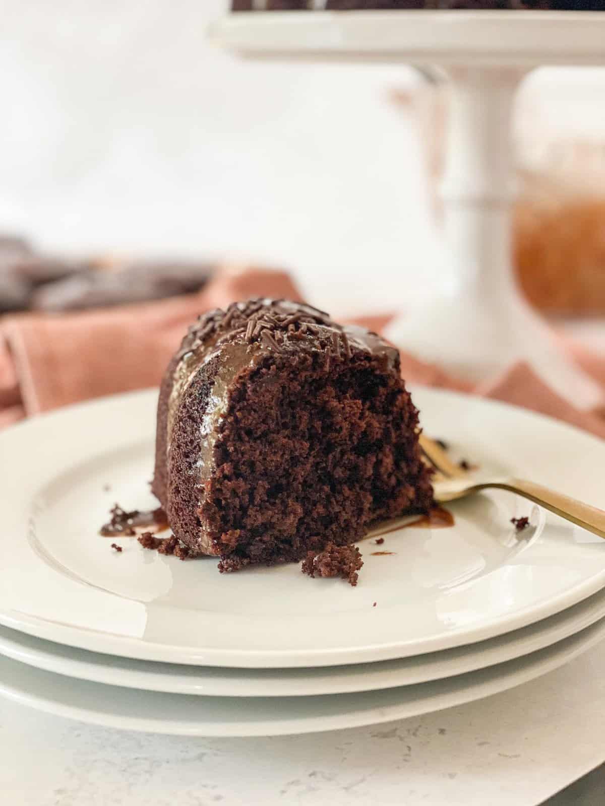 Dr Pepper Cake on white cake plate