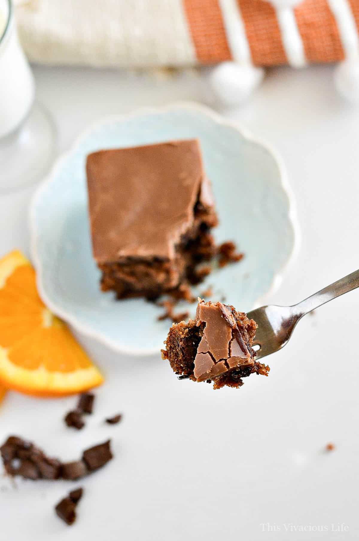 Chocolate Orange Cake piece on a fork