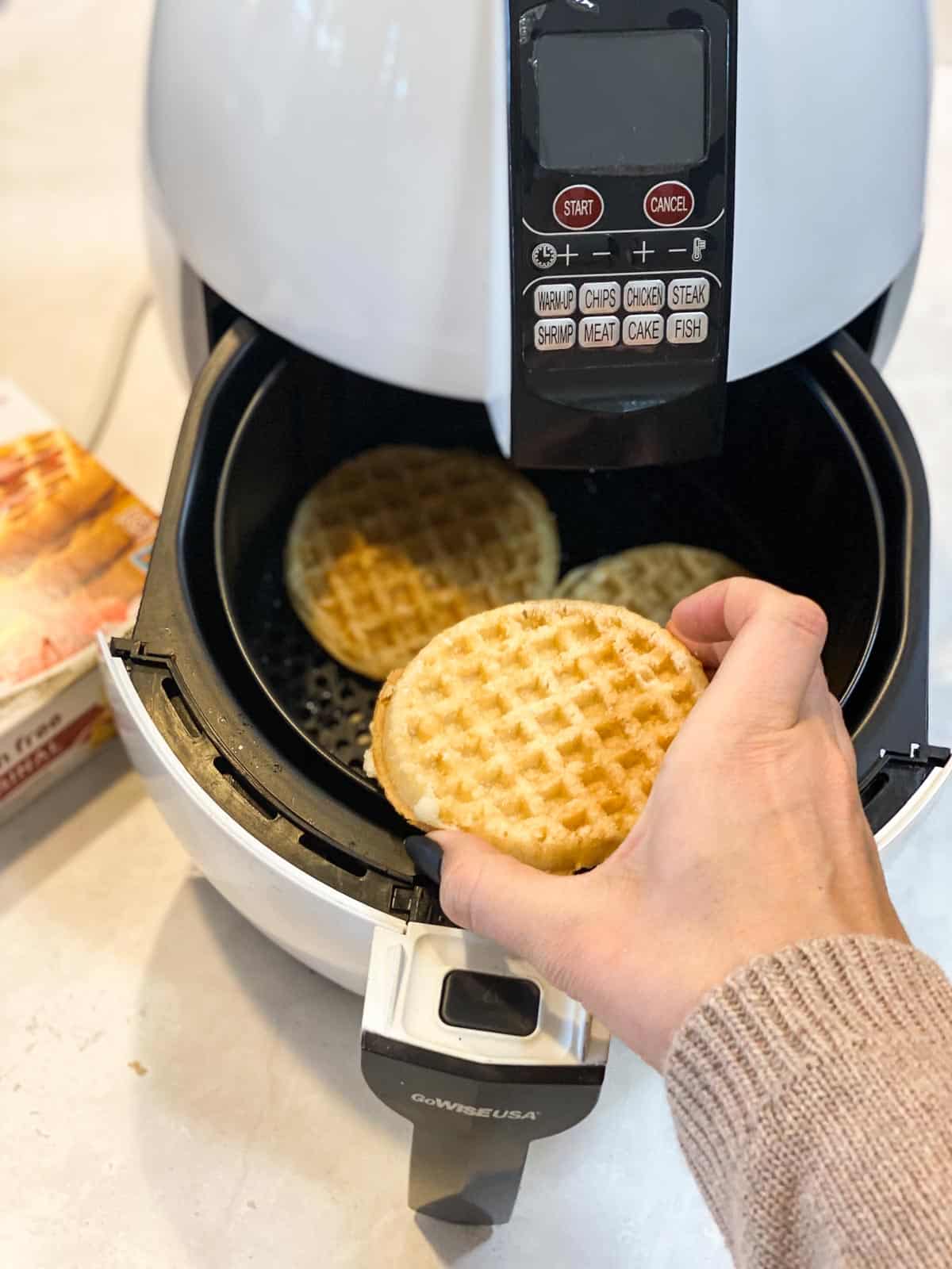 Place frozen waffles in a single layer in the air fryer