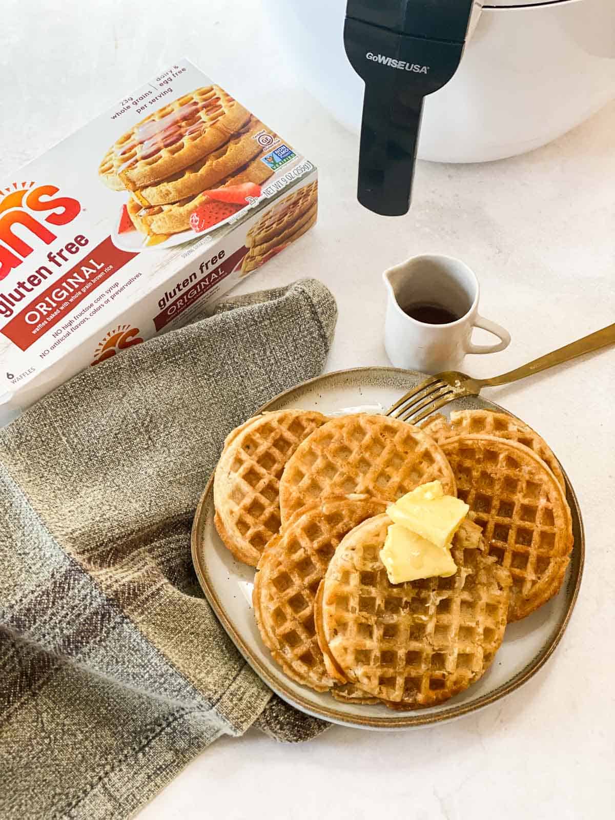 Frozen waffles in the air fryer with butter