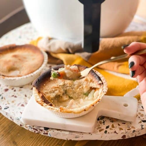 Pot pie in air fryer with fork
