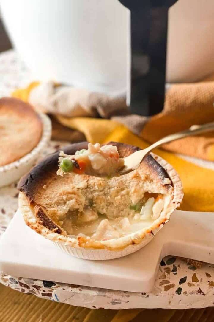 Pot pie in air fryer with fork