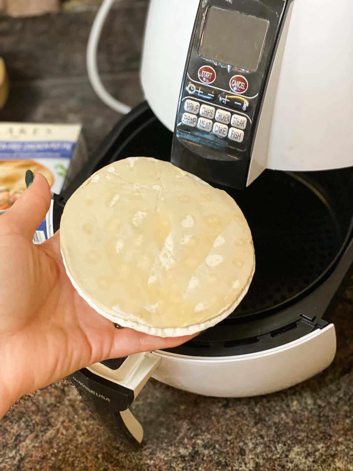 Pot pie in air fryer before cooked