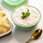 sour cream chip dip in jadeite bowl