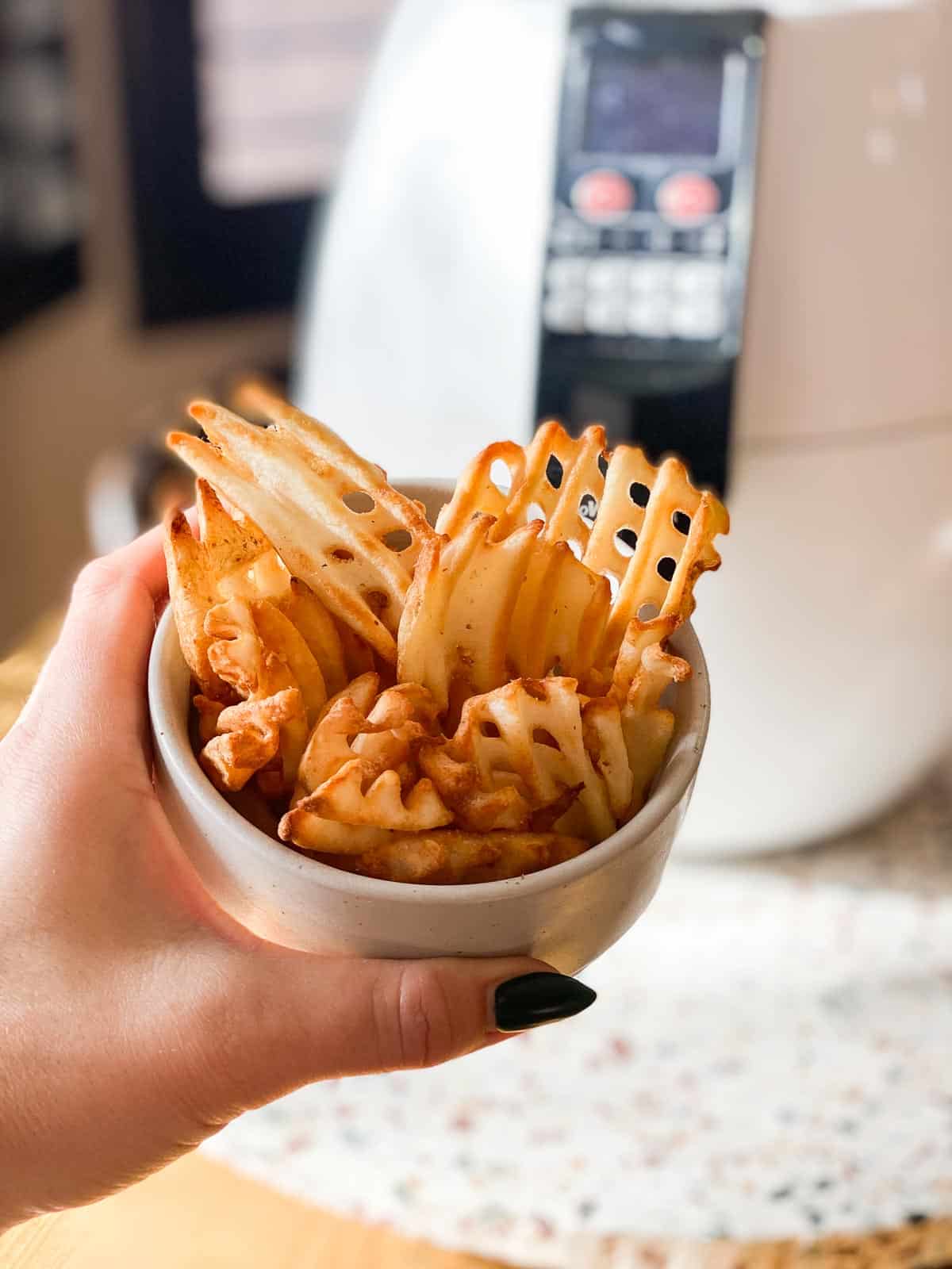 Crispy waffle fries made in air fryer
